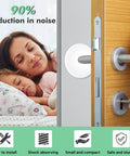 Self adhesive six piece door stopper set in medium 2 inch size cushions impact and prevents door slams, quiet wall protector installed on door.