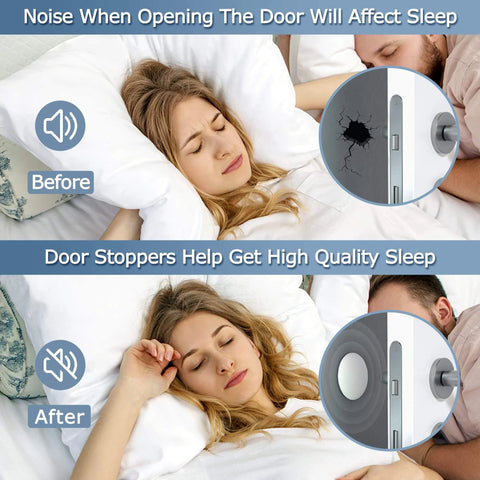 Before and after use of Door Stopper Wall Protector Self Adhesive Cushion Silencer Soft Rubber Bumper Guard in a bedroom.