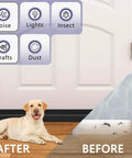 Adjustable Door Sweep For Bottom Of Door Made From Thick Silicone Weather Stripping That Keeps Drafts And Noise Out Durable Under Door Gap Filler For Interior And Exterior Doors Low Friction No Slip Felt Black 39 Inch before and after use, showing dog blocking insects and drafts.