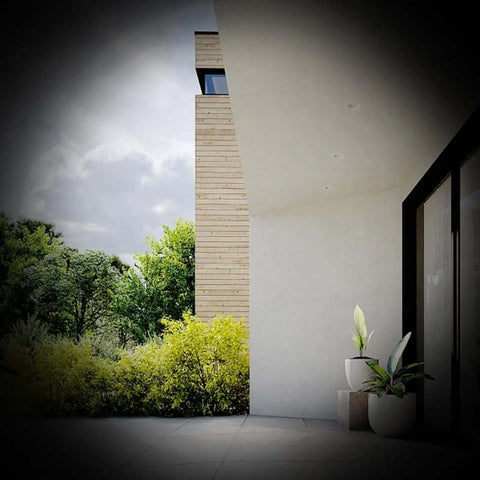View through 4 Pack Door Viewers Peepholes With 200 Degree Wide Angle HD Lens, showing outdoor greenery and building facade.
