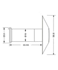 Technical diagram of door viewer peephole detailing dimensions 50mm x 25mm, fits doors 35-55mm, satin gold brass with privacy cover.