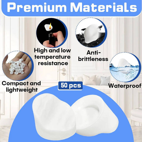 50 Pack Door And Window Screw Hole Plugs 5/16 Inch By 1/4 Inch, high-density plastic, compact waterproof features displayed