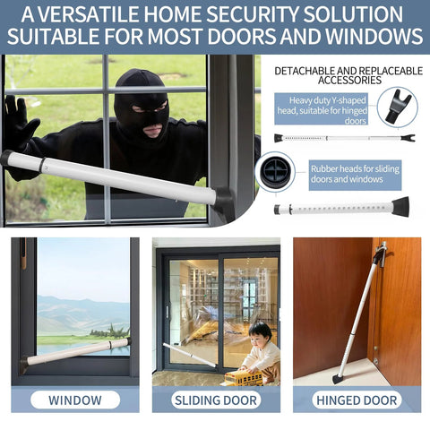 Multi Functional Door Security Bar And Sliding Window Bar with heavy duty stoppers installed on window, sliding, and hinged doors.