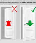 Graphic showing correct and incorrect installation of Portable Door Lock Brace for Home Security and Personal Protection on doors.