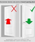 Illustration showing correct and incorrect use of DoorJammer Portable Door Lock Brace for Home Security and Personal Protection on doors.