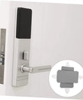 Enjoy a quieter living space with this two-pack door silencer on dorm room door handle, showing elastic strap installation.