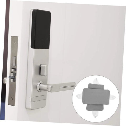 Enjoy a quieter living space with this two-pack door silencer on dorm room door handle, showing elastic strap installation.