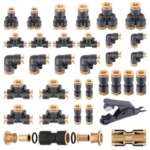 31 Piece DOT Air Brake Line Fittings Kit With One Quarter Inch And Three Eighths Inch Quick Connect Fittings For Truck Or Industrial Air Systems