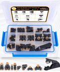 31 Piece DOT Air Brake Line Fittings Kit with 1/4 and 3/8 Inch Quick Connect for Truck or Industrial Air Systems in box.
