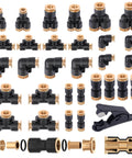 31 Piece DOT Air Brake Line Fittings Kit with brass quick connect fittings including tees, unions, elbows, splitters, and tube cutter