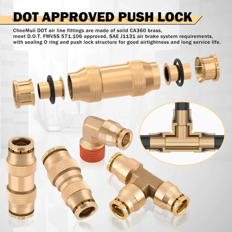 156 Piece Brass DOT Air Line Fittings Kit With Four 100ft Rolls Of Air Lines Includes Push Lock Quick Connect Fittings and Brass Tee