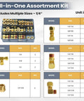 Image of a 38 Piece DOT Air Brake Fittings Kit Brass Push To Connect And NPT Assortment showing multiple fitting sizes and configurations.