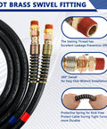 Fifteen Foot Air Line Hose Assembly With One Half Inch NPT Swivel Fittings Heavy Duty Power Hose Set shown with DOT fittings