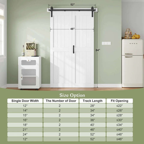 Double 24 Inch Bi Fold Barn Door Set For 48 X 84 Inch Openings With 4.3 Ft Rail And Hardware Kit Included MDF Wood Panel With PVC Surface