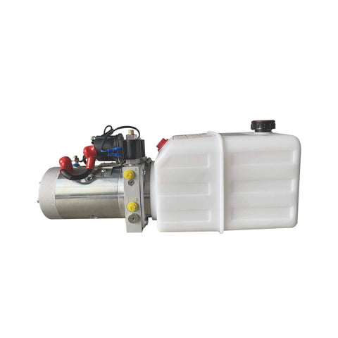 Double Acting Hydraulic Pump 5 Quart Hydraulic Power Unit 12V DC Hydraulic Pump (Plastic Oil Reservoir Single Acting 3200 PSI) SAE#6 Connector for Dump Trailer Car Lifting-US