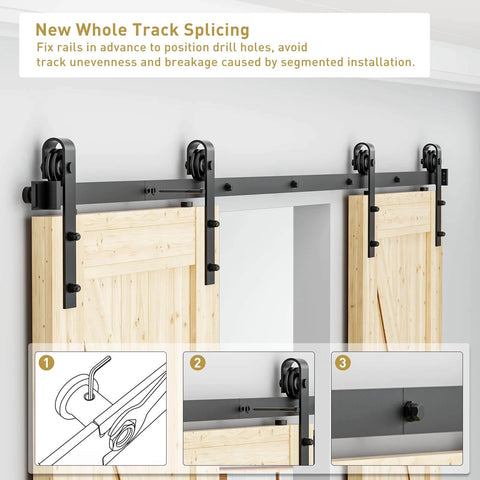 10 FT Double Sliding Barn Door Hardware Track Kit for Wood Slab Doors with J Shape Hanger, installation instructions