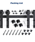 Packing list for 8 FT Double Door Sliding Barn Door Hardware Track Kit with basic J pulley and components in black finish