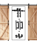 12 FT Double Sliding Barn Door Hardware Kit with straight pulley, handle, and tracks for double doors 33 to 36 inches, black finish.