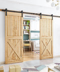 10FT Double Barn Door Hardware Kit with Heavy Duty Sliding Track for Two 30 Inch Door Panels installed in modern room