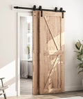5 Feet Bypass Sliding Barn Door Hardware Kit for Double Wooden Doors with Single Track installed on wooden doors
