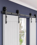 10 Ft Barn Door Hardware Kit For Double Doors Sliding Track System With Heavy Duty Black Steel Hangers Installed