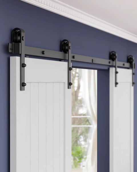 10 Ft Barn Door Hardware Kit For Double Doors Sliding Track System With Heavy Duty Black Steel Hangers Installed