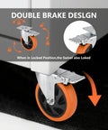 Five Inch Caster Wheels Set Of Four With Two Swivel Casters With Brakes And Two Rigid Casters in action on furniture, orange wheel