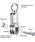 SHINICO Double Cable Pulley Block Heavy Duty Stainless Steel with 360° swivel, double groove, bearings and locking nut, for 550lb load.