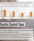 Chart comparing peel strength of different 3M tapes on various surfaces in a Double Coated Tape advertisement.