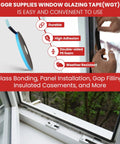 Heavy Duty Double Coated Window Glazing Tape One Sixteenth Inch Thick By Three Eighths Inch Wide One Hundred Fifty Feet Weather Resistant For Glass Bonding Panel Installations Gap Filling And Insulated Casements shown in installation process