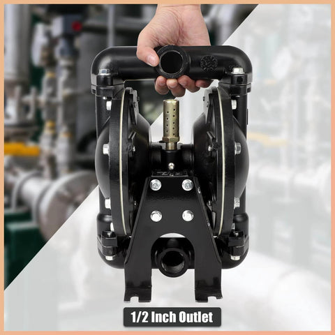 GCCSJ Air Operated Double Diaphragm Pump 1 inch Inlet/Outlet Pneumatic Chemical QBY4-25L 31 GPM Dual Diaphram Polypropylene Nitrile Rubber by Stainless Steel Iron 115 PSI held in hand