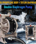Air Operated Double Diaphragm Pump 1/2 inch Inlet/Outlet Pneumatic Waste Oil Transfer Pump for Chemical DN15 15GPM