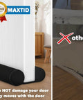 Double Sided Door Draft Stopper For Bottom Of Doors 38 Inches Black Noise Reducer installed on a white door