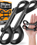 4.7 Inch Double Ended Bolt Snap Hooks With 220 Lbs Capacity shown with packaging and hand for size reference