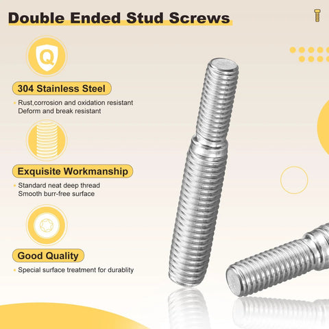 Double End Threaded Stud Screws M8 To M6 40mm 2Pcs 304 Stainless Steel with rust-resistant features and smooth surface