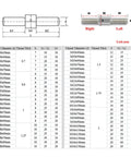Diagram and size chart for Double End Thread Rod Set 304 Stainless Steel Left Right Hand Threads M4 To M16.