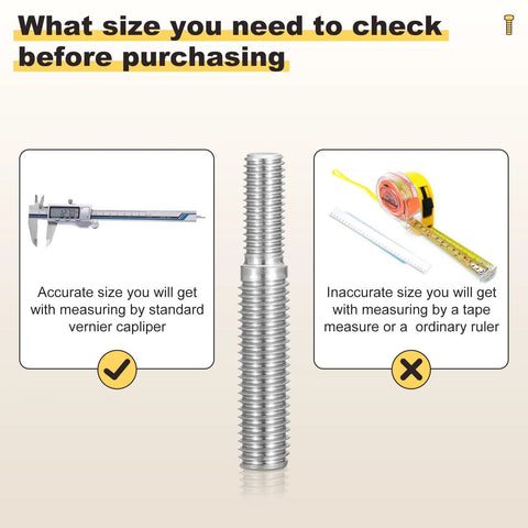 Double End Threaded Stud Screws M8 To M6 40mm 2Pcs 304 Stainless Steel with measurement tools comparison