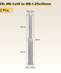 Double End Threaded Stud Screws M8 To M6 40mm 2Pcs 304 Stainless Steel with dimensions 40mm each side