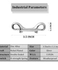 Eight Piece Set Of Double Ended Bolt Snap Hooks 3.5 Inches Heavy Duty Zinc Alloy Nickel Plated Weatherproof with specs