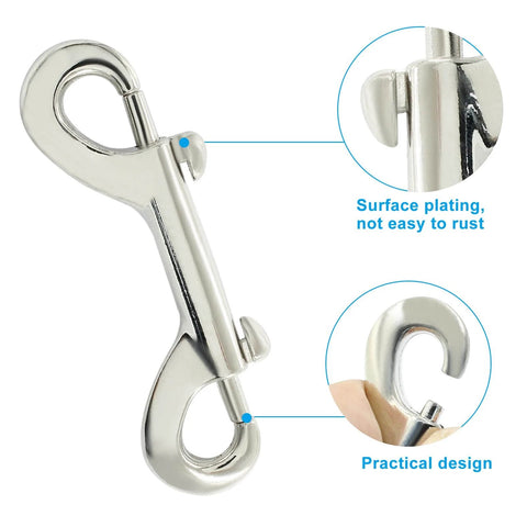 2 Pack Double Ended Bolt Snap Hooks Three And A Half Inch Zinc Alloy Metal Clips Heavy Duty Trigger Chain Clips, close-up