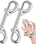 Extra Large 4.7 Inch Double Ended Bolt Snap Hooks With 220lbs Load Capacity in zinc alloy, shown in hand, Pack of 2
