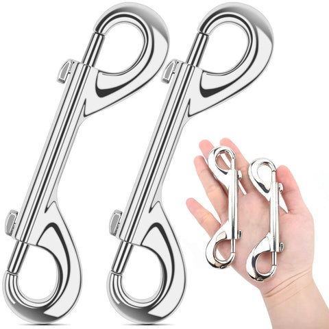 Extra Large 4.7 Inch Double Ended Bolt Snap Hooks With 220lbs Load Capacity in zinc alloy, shown in hand, Pack of 2