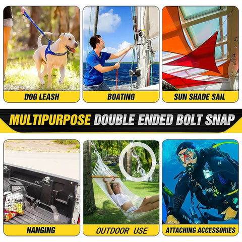 316 Stainless Steel Double Ended Bolt Snap Hook Marine Grade Diving Clips Heavy Duty Trigger Chain Key Holder for multipurpose uses.