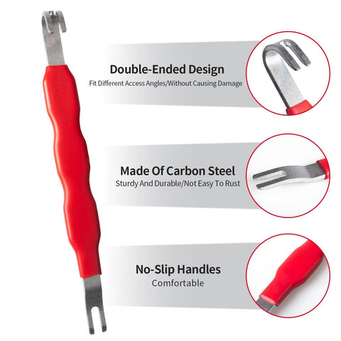 4 Piece Automotive Electrical Disconnect Pliers Set Designed For Car Connectors And Hose Clamps Made From Durable High Carbon Steel With Anti Slip Plastic Coated Handles Provides Safe Quick Disconnect Without Wear, featuring double-ended design and anti-slip handles.