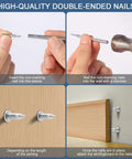 400 Pcs Double Head Skirting Nails With Four Tools For Seamless Baseboard Installation In Solid Wood Trim No Pre Drill Needed Angled Driving Barrels Included For Easy Invisible Finish And Double Sided Hidden Fix - tutorial stages of nailing process and skirting board placement.