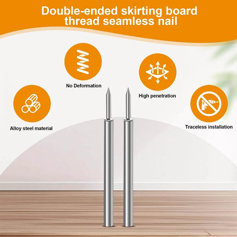 400pcs Double Head Skirting Nails with 4 Tools - Invisible Seamless Baseboard Screws display with features and benefits on screen