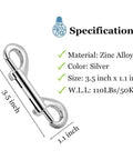 Specification of Double Ended Snap Hooks 3.5 Inch Nickel Plated Steel One Handed Trigger Easy On Off For Key Chains