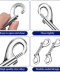 Close-up of 15 Pack Double Ended Snap Hooks 4 Inch Heavy Duty Double Sided Clips Zinc Alloy Metal Clip for farm use and leashes.