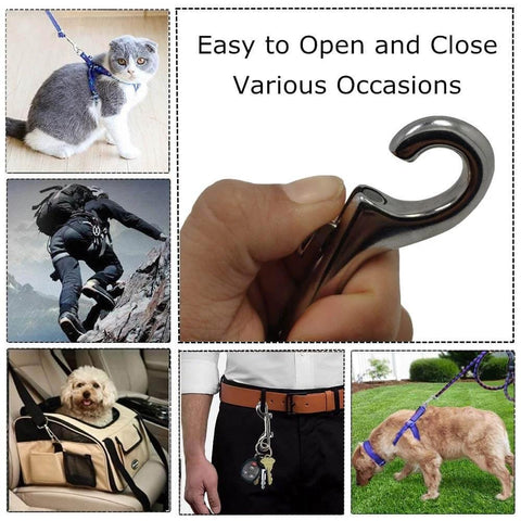 Double Ended Snap Hooks 3.5 Inch Nickel Plated Steel One Handed Trigger Easy On Off for key chains and pet leashes in use.