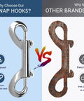 Comparison of 24 Pcs 3.5 Inch Double Ended Bolt Snap Hooks Silver Zinc Alloy vs rusty metal clip
